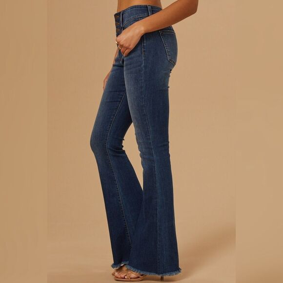 Altar’d State Danielle Frayed Hem Flare Jeans - Picture 1 of 8